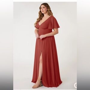Azazie Kimber Terracotta A-Line Flounce Sleeve Chiffon Dress